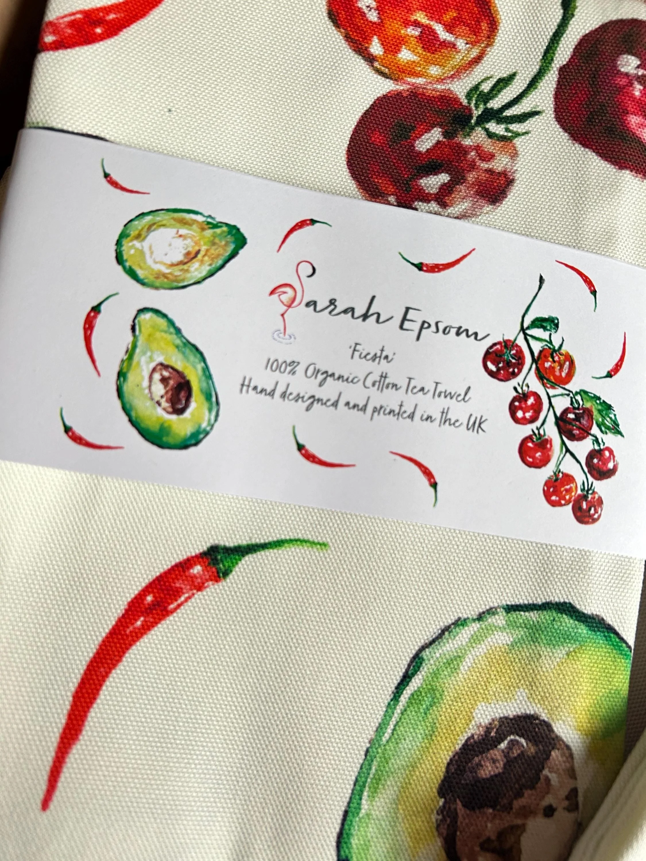 Guacamole, Fiesta, 100% Organic Cotton tea towel, Designed and printed in UK - by Sarah Epsom - Image 5