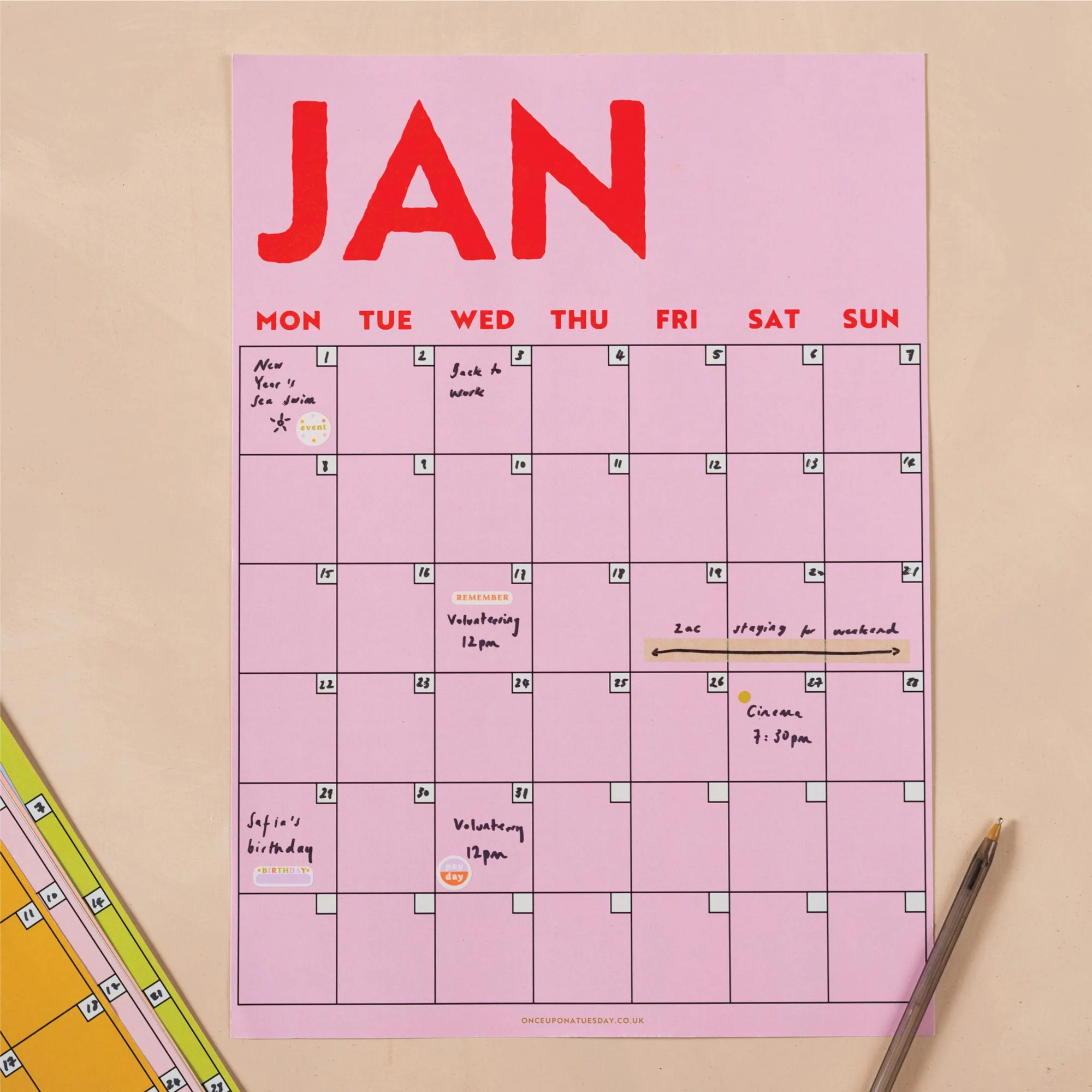 Large Monthly Undated A3 Wall Planner | 12 Pages | Colourburst - Image 3